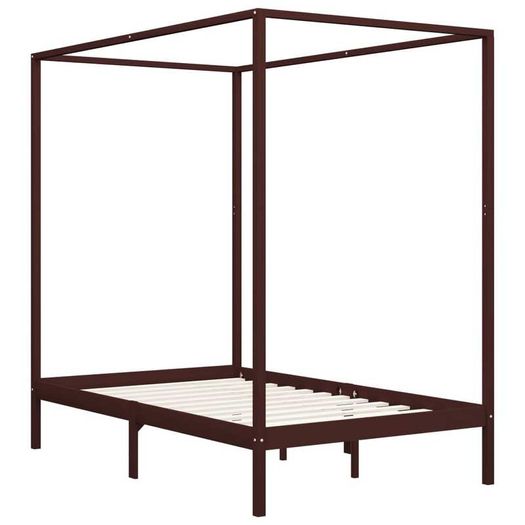 Canopy Bed Frame Dark Brown Solid Pine Wood 120x200 cm