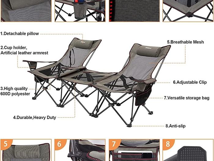 Camping Chairs Folding Reclining Portable Chair with Cup Holder Detachable Side Table and Carry Bag (FREE SHIPPING)
