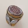Vintage Etched Carnelian Agate Ring Brass & Silver Inlay, Flower Design Image 7