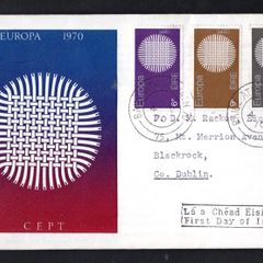 1970 Ireland Europa (CEPT) Commemorative Stamps Illustrated addressed First Day Cover (FDC) with Baile Atha Cliath (Dublin) steele cancel