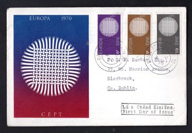 1970 Ireland Europa (CEPT) Commemorative Stamps Illustrated addressed First Day Cover (FDC) with Baile Atha Cliath (Dublin) steele cancel
