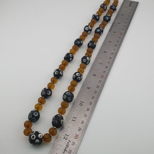 Antique Venetian African Style Eyes & Yellow Brown African Glass Beads Necklaces