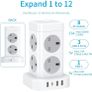 Tower Extension Lead with USB Slots 2M, 8 AC Outlets and 4 USB Ports Multi Plug Socket Extension Tower, Surge Protected with Switch, Power Strip Outlets Extension Cord for Home, Office, Kitchen Image 5