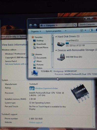 Toshiba Satellite L40 / Intel Pentium Dual 1.46 / 1.5GB RAM/ 120GB Hdd