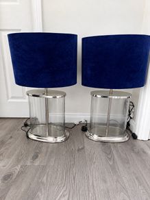 Navy and Chrome Table Lamps x 2