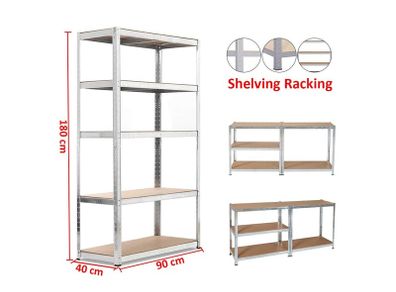 Garage Shelving Unit 180x90x40cm Extra Wide Heavy Duty Racking Shelves Freestanding for Workshop Shed Office Storage, 5 Tier (175KG Per Shelf), 875Kg
