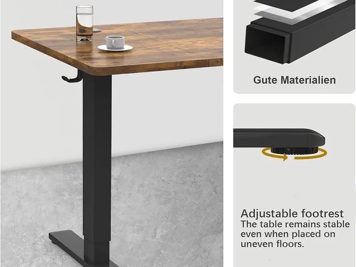 120 x 60cm Electric Standing Desk with USB Charging Port (New Sedentary Reminder), Height Adjustable Standing Desk with Cable Tray, Small Sit Stand Desk for Home Office (Brown)
