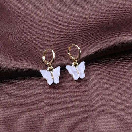 Butterfly Hoop Earrings Delicate Mother-of-Pearl Dangles