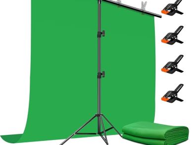 NEW SALE | Green Screen Background with Stand 2x2M/6.5x6.5Ft,1.5 x2M GreenScreen Photography Backdrop Kit for Gaming,Photo Studio,Stream,Chroma Key