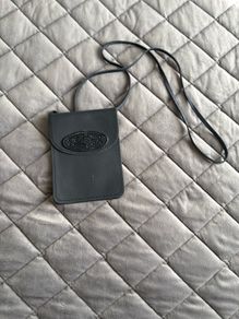 VINTAGE celtic navy crossbody small leather purse fold over ,crossbody fit fold over closure with small pocket on back