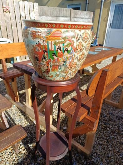 1970s Large Chinese Porcelain Fishbowl/ Planter