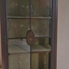 antique inlaid detail glass cabinet