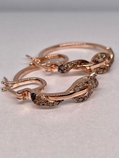 Champagne Diamond, Black Diamond J Hoop Half Hoop Earring