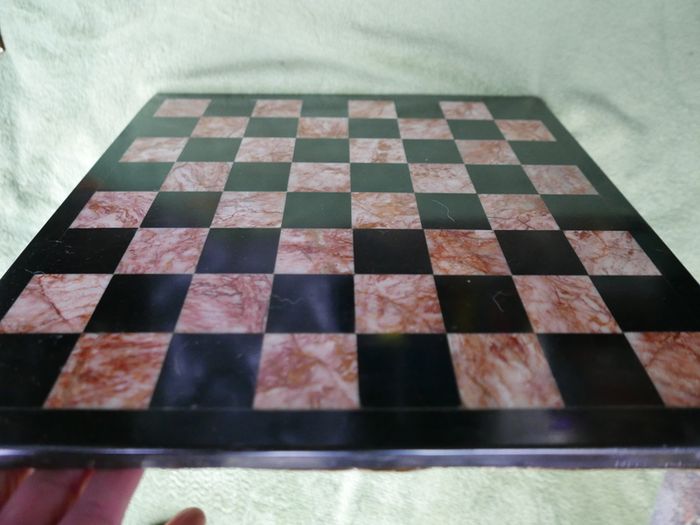 Vintage Marble Chess Board, 14 inch Marble Chess Board, 14 inch Pink and Black Checked Game board
