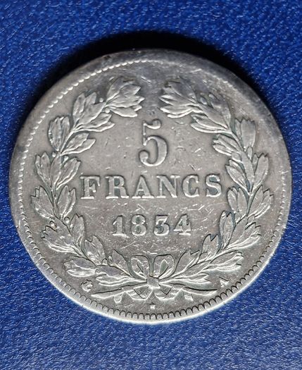 1834 A France 5 Francs Louis Philippe I Silver coin