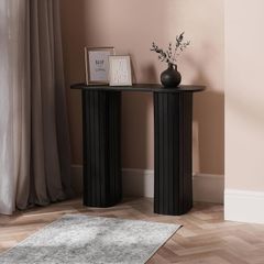 Black Console Table, Wooden Console Tables for Hallway Slim Madison Ribbed Wood Frame Display Table for Living Room Entryway Small Spaces Decorative Sofa Tables