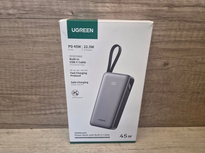 UGREEN USB C, 45W, 20000mah, Nexode Power Bank with Built-in Cable, Fast Charging 3-Way Output Portable Charger