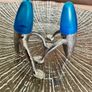 Vintage EZ ECH Centaur Salt Pepper Shakers Polished Stainless Steel Blue Space Age Design 1990s Image 5
