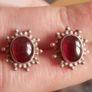 Vintage sterling detailed silver stud earrings dark red stone Image 2