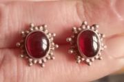 Vintage sterling detailed silver stud earrings dark red stone