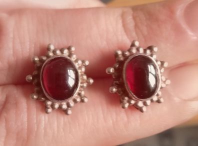 Vintage sterling detailed silver stud earrings dark red stone
