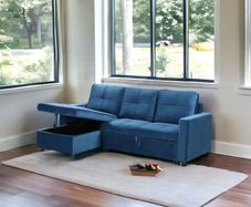 Blue Velvet Corner Sofa Bed with Storage - Free Delivery Ireland
