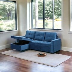 Blue Velvet Corner Sofa Bed with Storage - Free Delivery Ireland