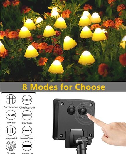 20 LED Solar Garden Lights, 8 Modes Mushroom Pathway Lights Outdoor, 5M/16.4 Ft Garden Landscape Stake Lights, Waterproof Solar Ground Lamps for Yard, lawns, Wedding Party Decoration, Warm White (FREE POSTAGE)