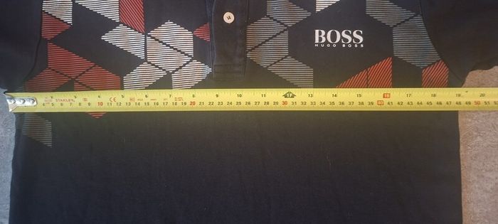 Hugo Boss Green Label Men's L Polo Shirt Black Geometric Graphic Short Sleeve