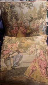 Vintage Tapestry Cushion Covers Romantic French Pastoral Scene (Pair)