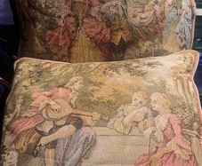 Vintage Tapestry Cushion Covers Romantic French Pastoral Scene (Pair)