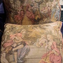 Vintage Tapestry Cushion Covers Romantic French Pastoral Scene (Pair)