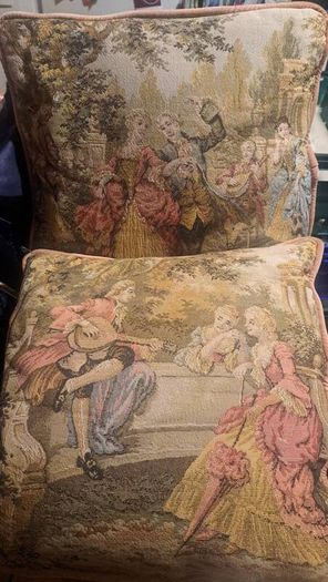 Vintage Tapestry Cushion Covers Romantic French Pastoral Scene (Pair)