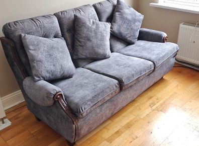 Navy 3 Seater Couch, Reupholstered & Restuffed