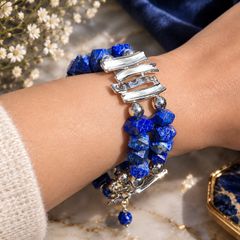 Genuine Lapis Lazuli Faceted Statement Stretch Bracelet