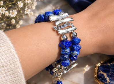 Genuine Lapis Lazuli Faceted Statement Stretch Bracelet