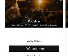 2 x Kodaline tickets Malahide Castle 20/6/26