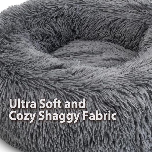 Plush Donut Dog Bed, Calming Round Dog Cat Bed Soft and Fluffy Cuddler Pet Cushion Self-Warming Puppy Beds Machine Washable