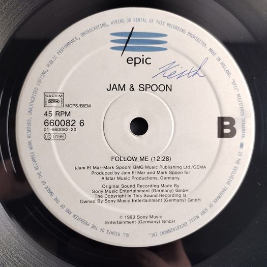Jam and Spoon - Right In The Night - Epic Records - CLASSIC Trance BANGER!! '94 Pressing!