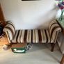 Striped Upholstered Window Seat / Hallway Bench with Wooden Legs Image 5
