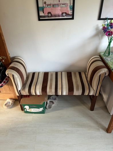 Striped Upholstered Window Seat / Hallway Bench with Wooden Legs