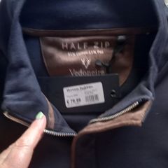 NEW Mens 'Verdoneire' Navy Sweater with brown trim