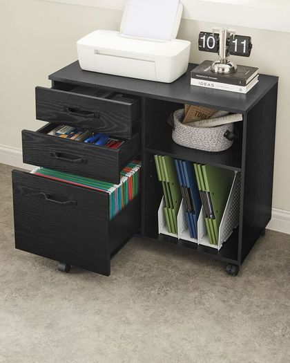 White Mobile Filing Cabinet with 3 Drawers, Adjustable Shelf and Lockable Castors