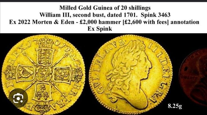 1701 William 3rd Full Gold Guinea. Beautiful and Scarce.