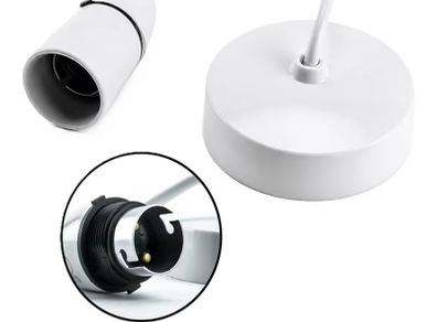 Ceiling Pendant Light Fitting 6 Inch White Bayonet B22 Pendant for Ceiling Pre Wired with Cord Grip Indoor Lighting Fixture