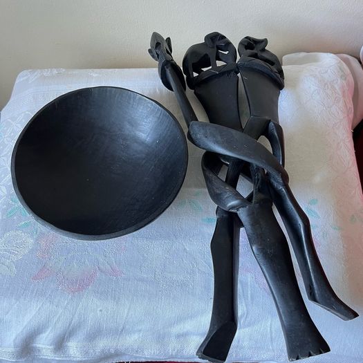 Hand carved wooden bowl and stand
