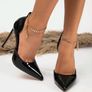 Black shiny leather stilettos with gold ankle chains, size 39 Image 5