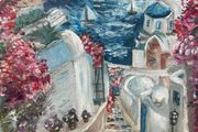 Oil Painting Santorini Coastal Scene