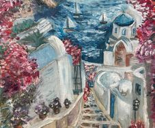 Oil Painting Santorini Coastal Scene