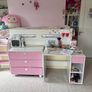 Pink and White Mid Sleeper Bed with Desk, Drawers & Storage Image 2